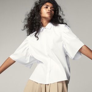 NWT Massimo Dutti Button Cotton Devore Sleeve Top